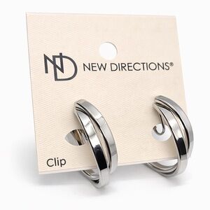 NWT New Directions Silver Tone Double Hoop Clip-On Earrings